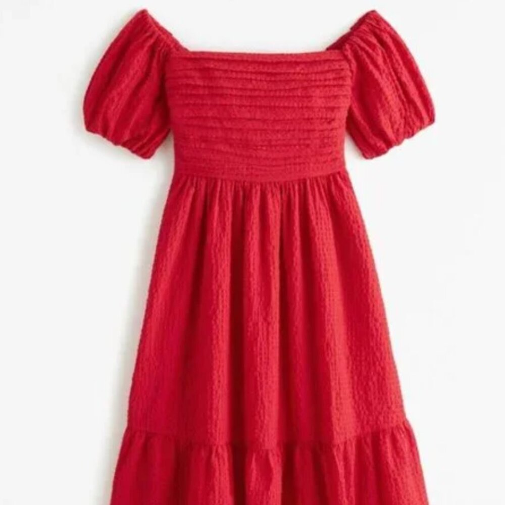 Abercrombie & Fitch Red Emerson Off-the-Shoulder Midi Dress Size LP